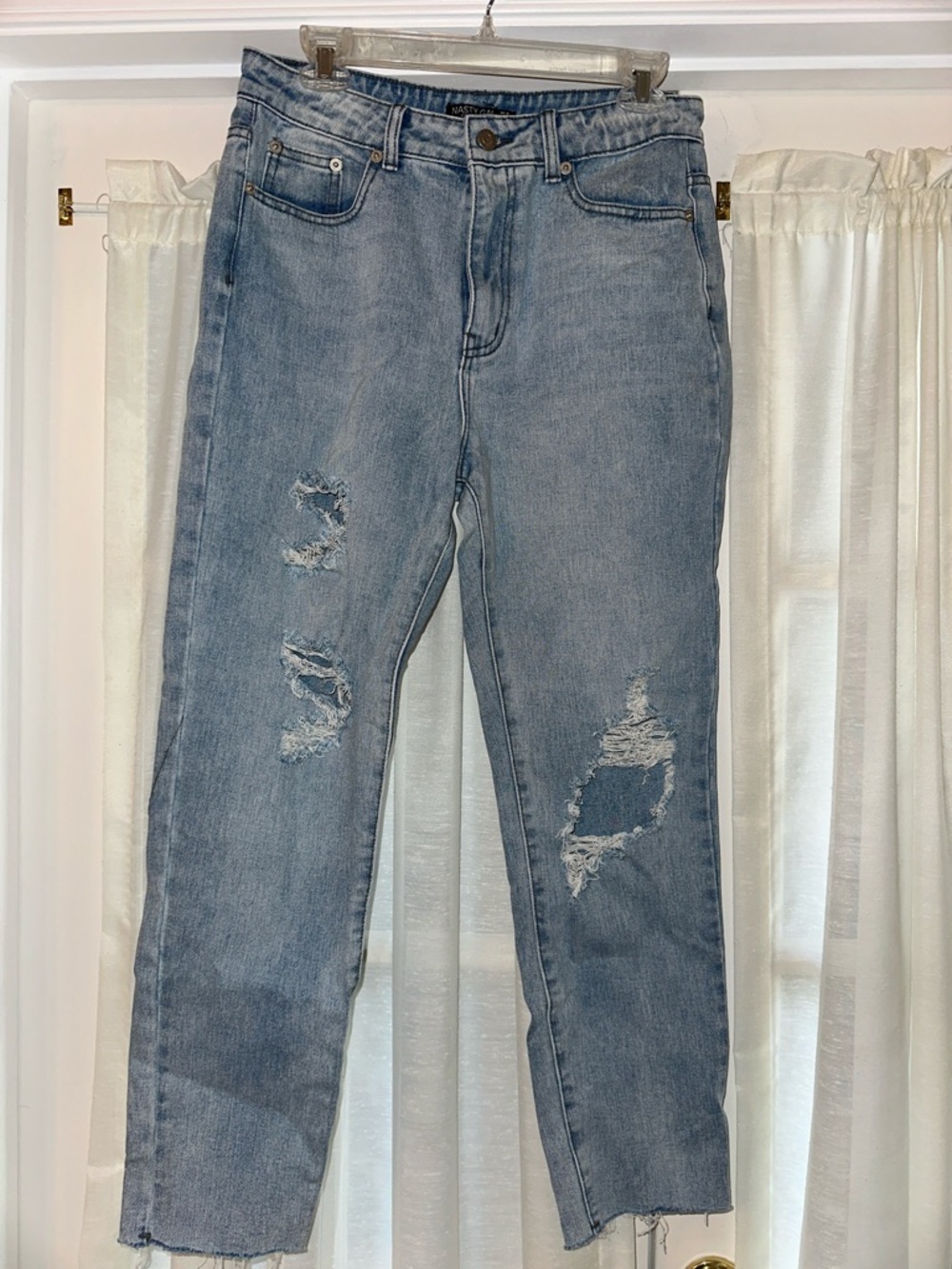 Nasty Gal Light Blue Distressed Straight Leg Jeans